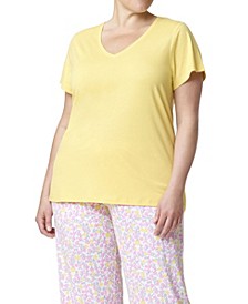Plus Size Solid Short Sleeve V-Neck Pajama T- shirt