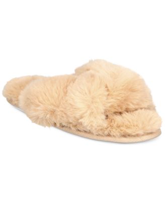 Photo 1 of SIZE M (7-8) JENNI Women's Faux-Fur Solid Crossband Slippers, 