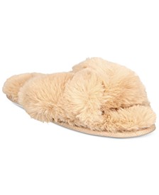 Women's Faux-Fur Solid Crossband Slippers, Created for Macy's