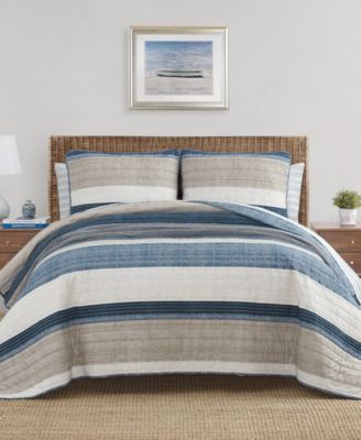 Ridgeport Blue Cotton Reversible 3 Piece Quilt Set, King