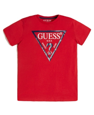 Guess Kids' Big Boys Short Sleeve Classic Logo T-shirt In Hot Red