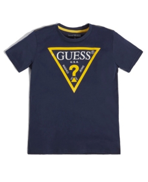 Shop Guess Big Boys Soft Jersey Short Sleeve Classic Logo T-shirt In Deck Blue