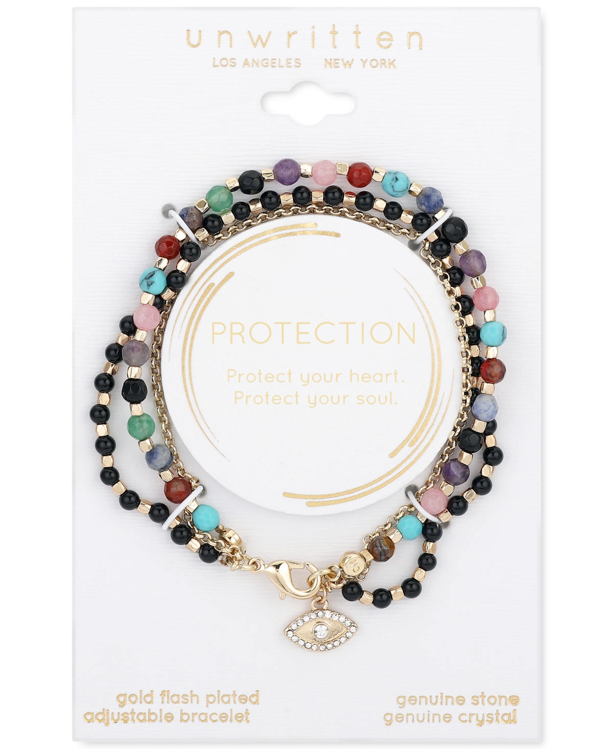 Unwritten Triple Strand Multi-Bead Link Evil-Eye Charm Gold-Tone Silver Plated