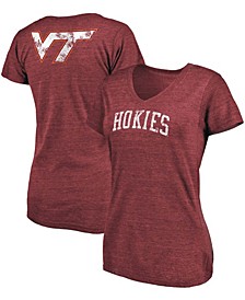 Plus Size Maroon Virginia Tech Hokies Slab Serif Space Dye Tri-Blend V-Neck T-shirt
