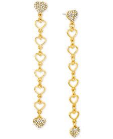 Gold-Tone Pavé & Open Heart Linear Drop Earrings