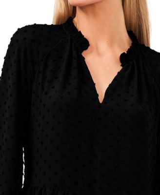 Women's Long Sleeve V-Neck Ruffled Clip-Dot Dress