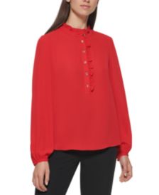 Ruffle-Trim Button-Front Top