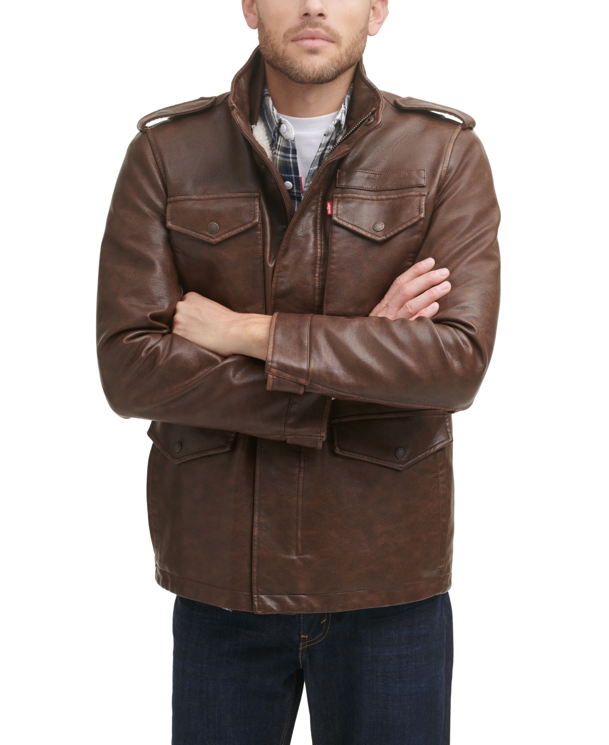 Men's Faux Leather Four Pocket Field Jacket