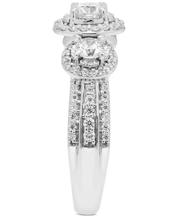Macy's - Diamond Three Stone Halo Ring (1 ct. t.w.) in 14k White Gold