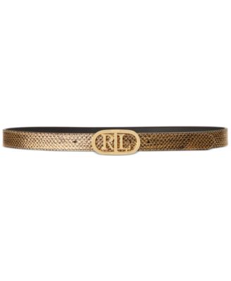 Lauren Ralph Lauren Metallic Python Skinny Reversible Leather Belt - Macy's