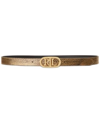 Lauren Ralph Lauren Metallic Python Skinny Reversible Leather Belt - Macy's