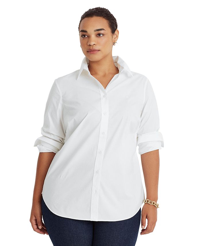 Lauren Ralph Lauren Plus-Size Easy Care Cotton Shirt - Macy's