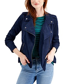 Petite Faux-Suede Moto Jacket, Created for Macy's