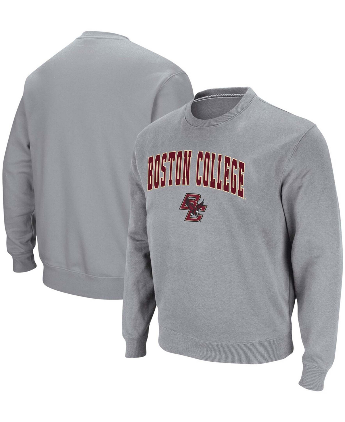 Shop Colosseum Men's  Heathered Gray Boston College Eagles Arch & Logo Tackle Twill Pullover Sweatshirt