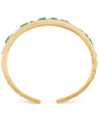 Emerald (1-7/8 ct. t.w.) & White Topaz (1-5/8 ct. t.w.) Openwork Cuff Bangle Bracelet in 14K Gold-Plated Sterling Silver