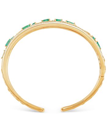 Emerald (1-7/8 ct. t.w.) & White Topaz (1-5/8 ct. t.w.) Openwork Cuff  Bangle Bracelet in 14K Gold-Plated Sterling Silver