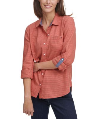 tommy hilfiger women's roll tab button down shirt