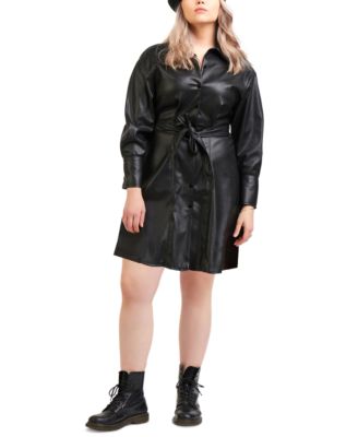 Black Tape - Plus Trendy Belted Shirt Dress