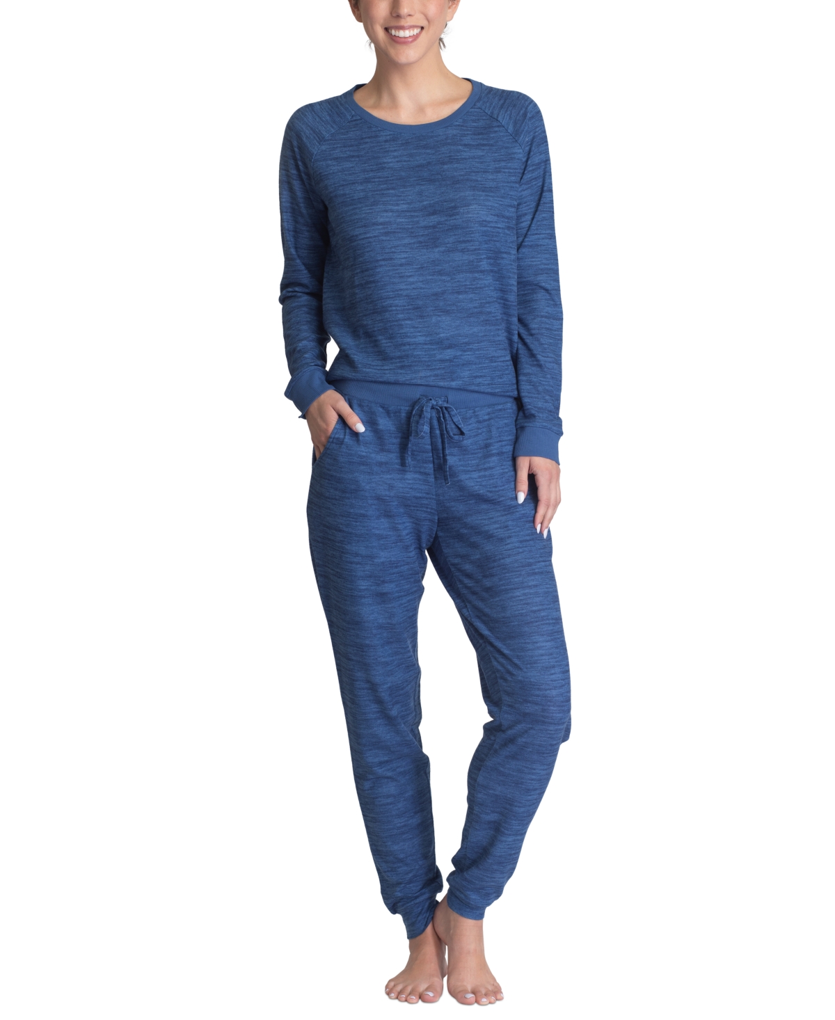 Muk Luks Plus Butter-knit Hacci Lounge Pajama Set In Blue