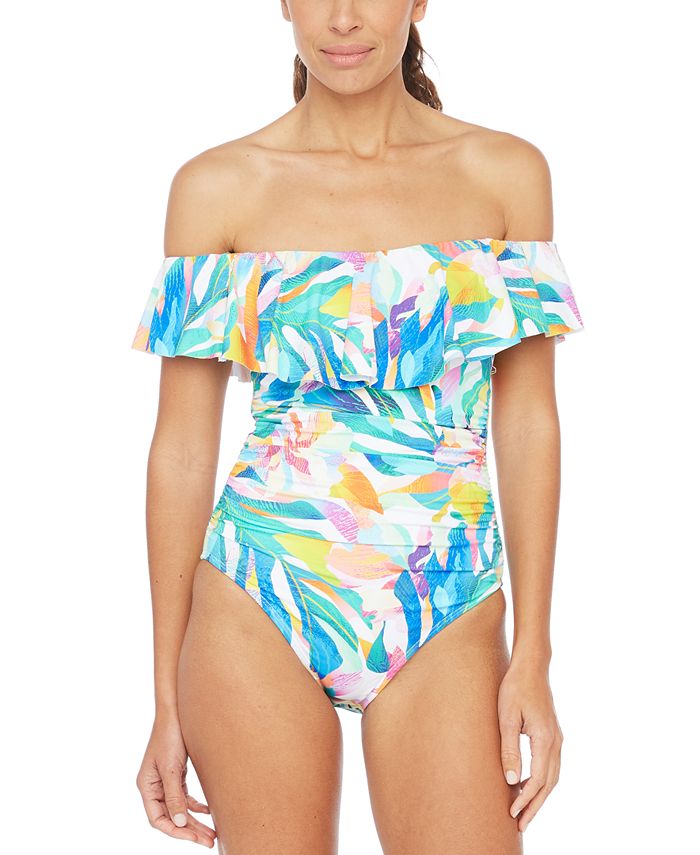 La Blanca Wild Tropic OfftheShoulder Ruffled OnePiece Swimsuit Macy's