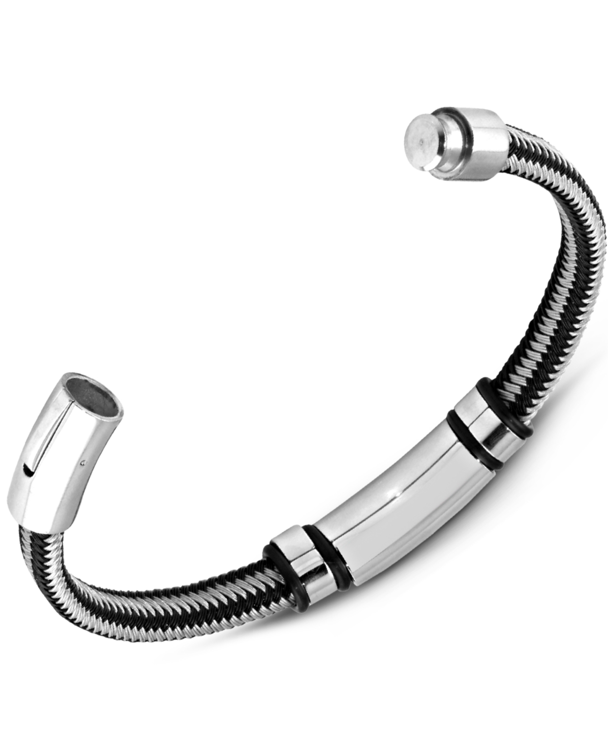Macy s Men s Black Diamond Bracelet in Nylon and Stainless Steel 1 10 ct. t.w. Smart Closet