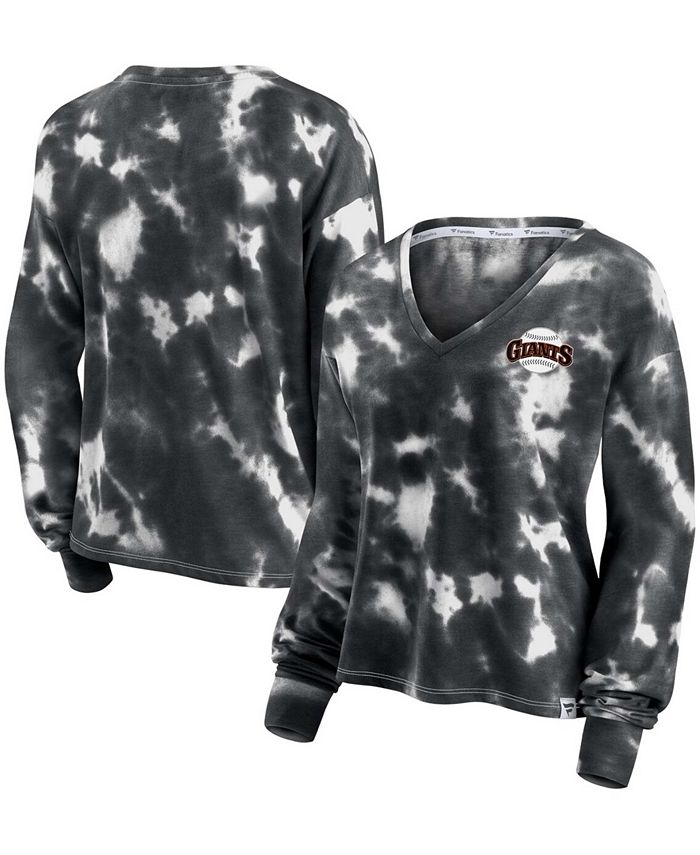 Fanatics Women's White, Black San Francisco Giants Tie-Dye V-Neck Pullover Sweatshirt White/Black