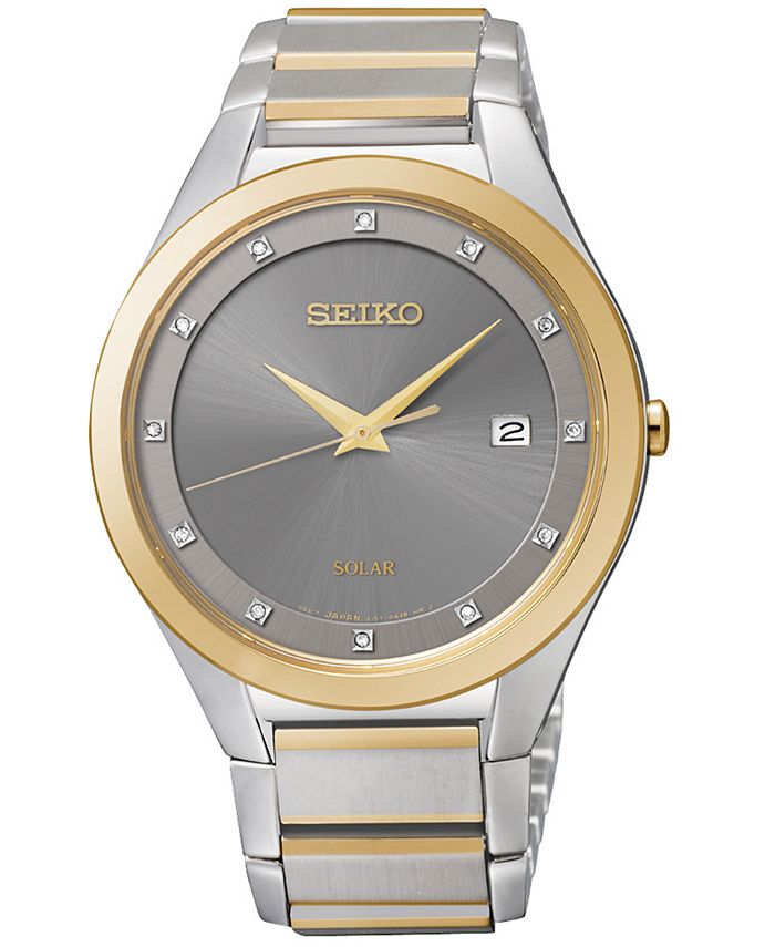 Seiko Men's Solar Diamond Accent Two-Tone Stainless Steel Bracelet Watch  39mm SNE344 - Created for Macy's! & Reviews - All Fine Jewelry - Jewelry &  Watches - Macy's