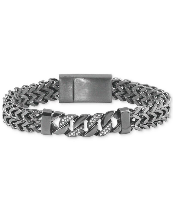 Macy's - Men's Diamond Link Bracelet (1/5 ct. t.w.) in Gunmetal Ion-Plated Stainless Steel