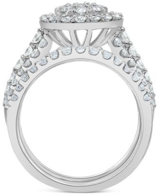 Diamond Halo Cluster Bridal Set (3 ct. t.w.) in 14k White Gold