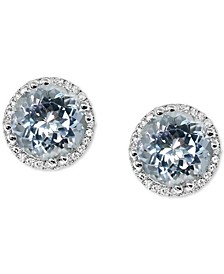 Aquamarine (3-1/3 ct. t.w.) & Diamond (1/6 ct. t.w.) Halo Stud Earrings in 14k White Gold