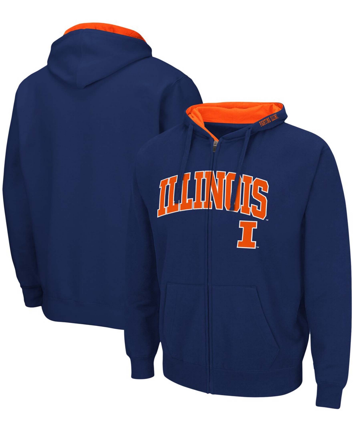 Colosseum Men's Navy Illinois Fighting Illini Arch Logo 3.0 Full-zip Hoodie