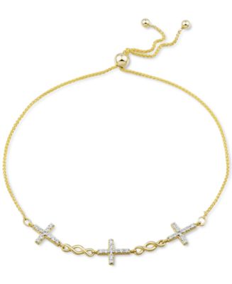 Macy's Diamond Cross Bolo Bracelet (1/4 ct. t.w.) in 10k Gold - Macy's