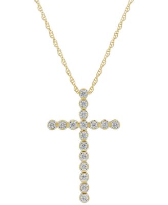 Macy's - Diamond Cross 18" Pendant Necklace (1/4 ct. t.w.) in 10k Gold, 16" + 2" extender