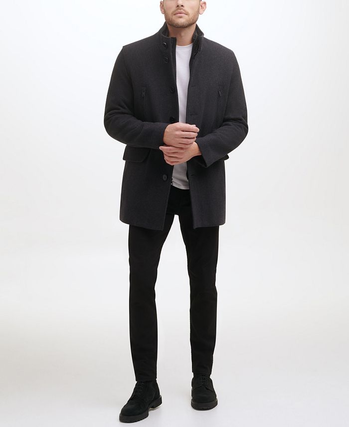 Men's Wool Twill Stand Collar Topper with Nylon Bib Coat