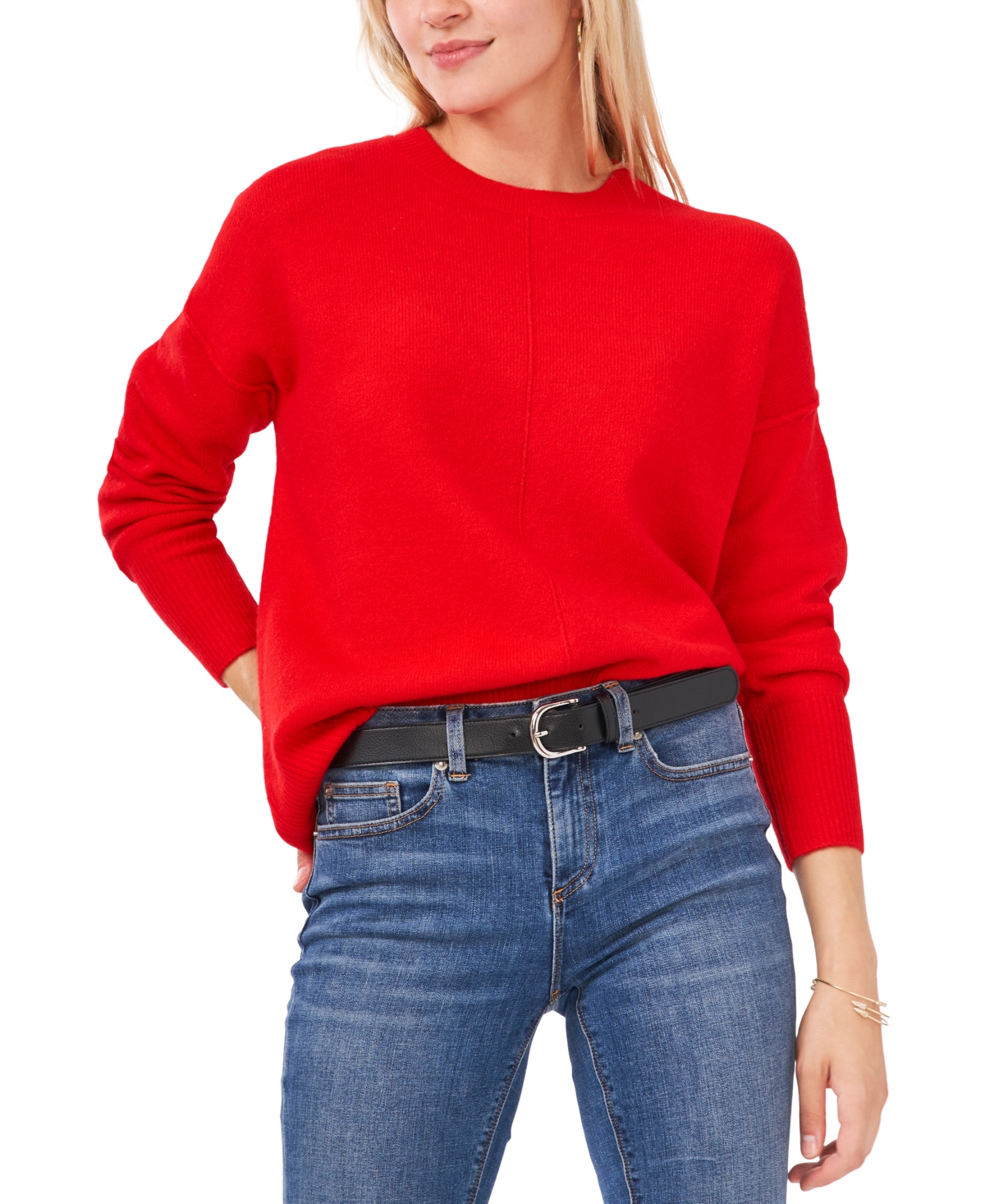 Vince Camuto Long Sleeve Extend Shoulder Sweater In Bright Cherry