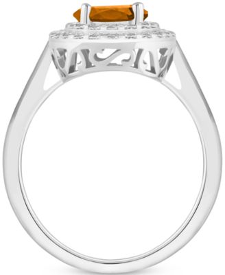Rhodolite Garnet (1-5/8 ct. t.w.) & White Topaz (3/8 ct. t.w.) Double Halo Ring in Sterling Silver (Also in Citrine, Peridot, Amethyst, & Blue Topaz)