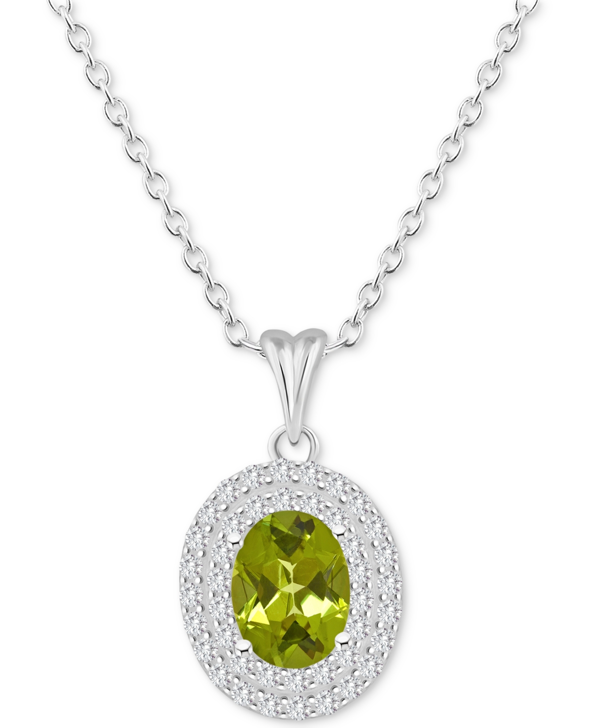 Macy's Rhodolite Garnet (1-1/2 Ct. T.w.) & White Topaz (3/8 Ct. T.w.) Oval Halo 18" Pendant Necklace In Ste In Green