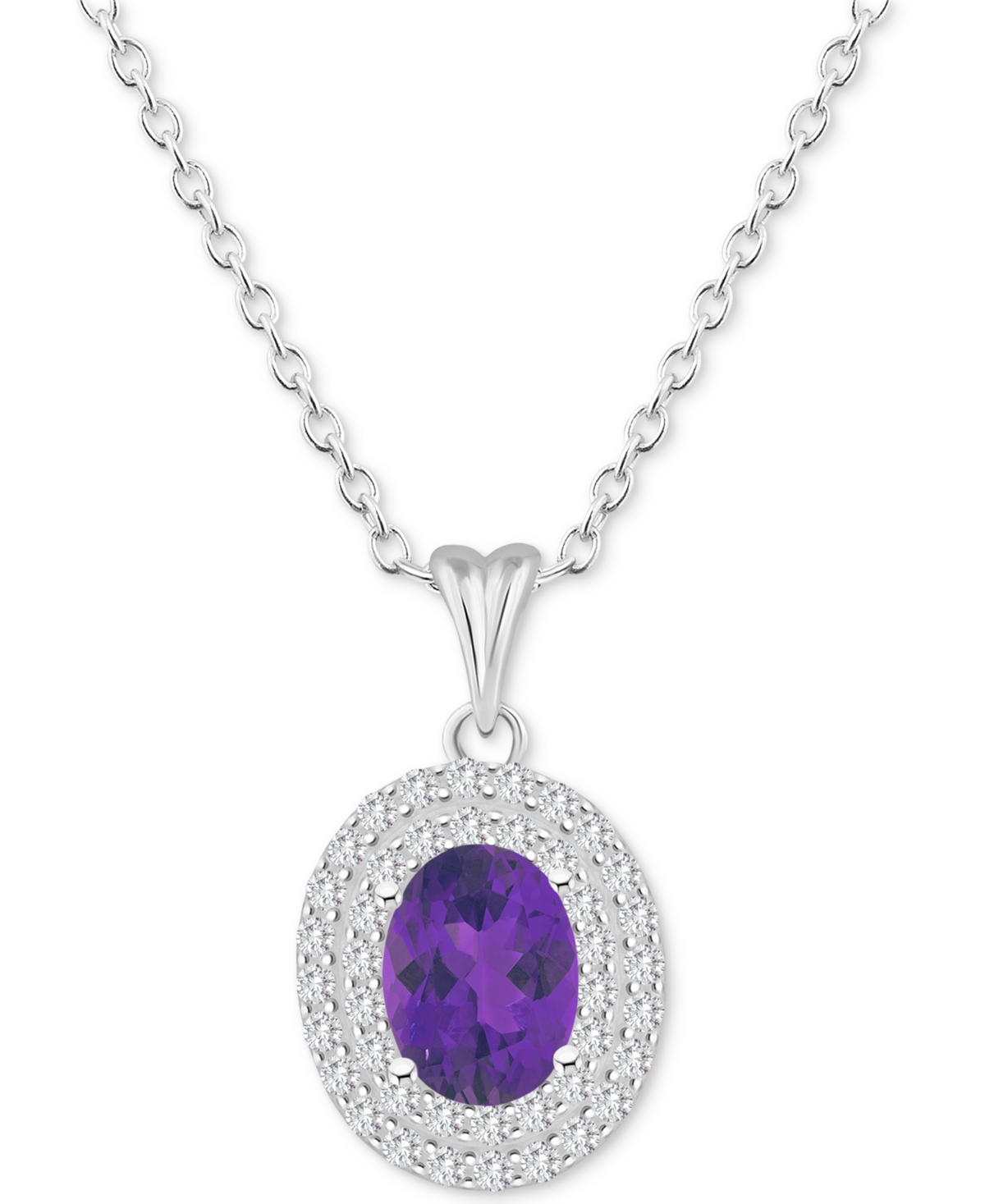 Macy's Rhodolite Garnet (1-1/2 Ct. T.w.) & White Topaz (3/8 Ct. T.w.) Oval Halo 18" Pendant Necklace In Ste In Purple