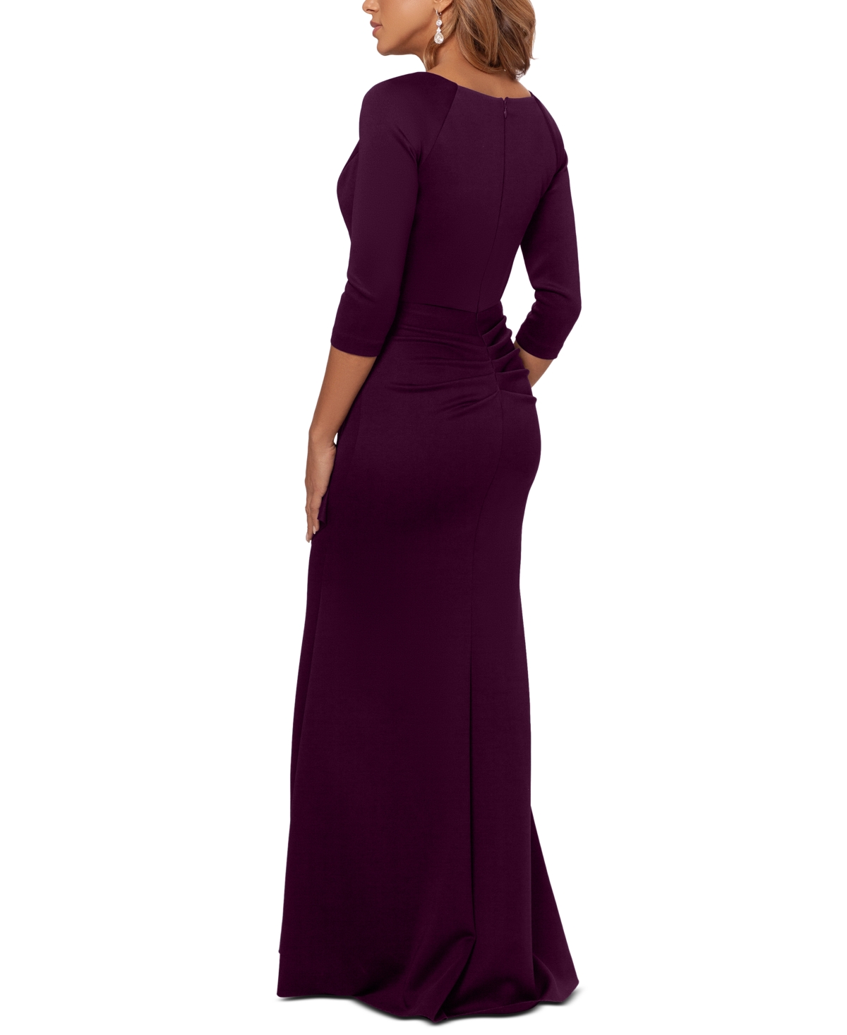 Shop Xscape Petite Ruched Ruffled Gown In Hunter