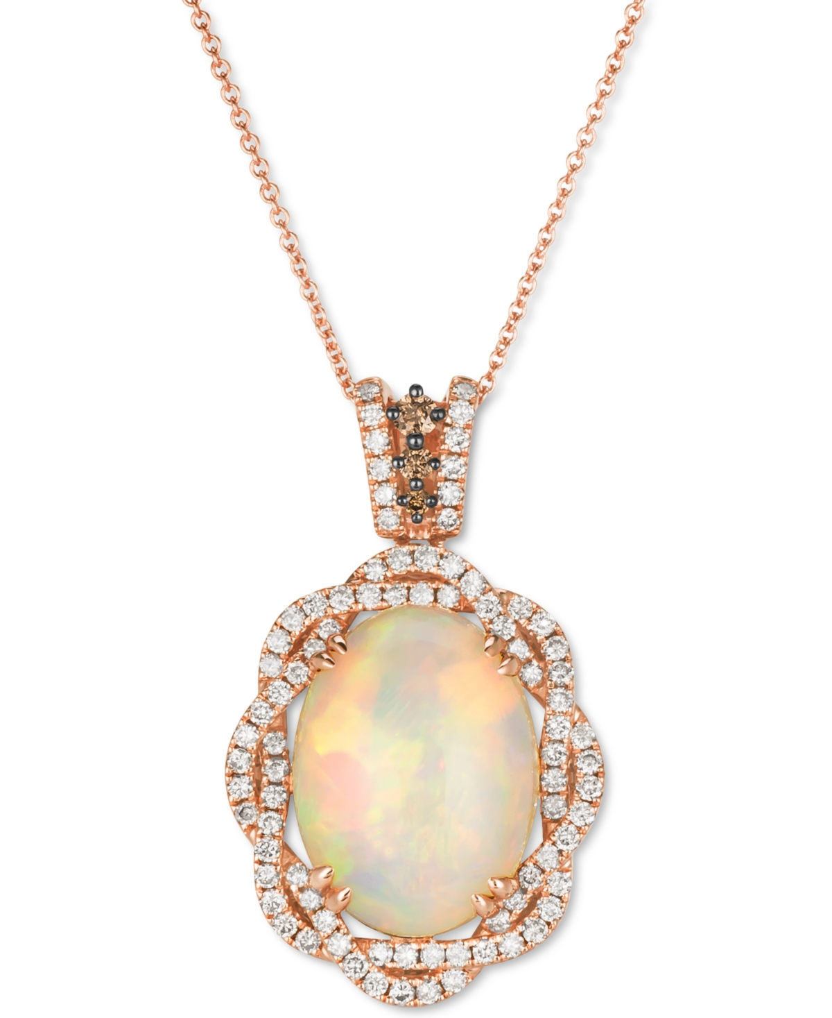 Neopolitan Opal (4-1/2 ct. t.w.) & Diamond (3/4 ct. t.w.) Braided Halo 18" Pendant Necklace in 14k Rose Gold - Opal