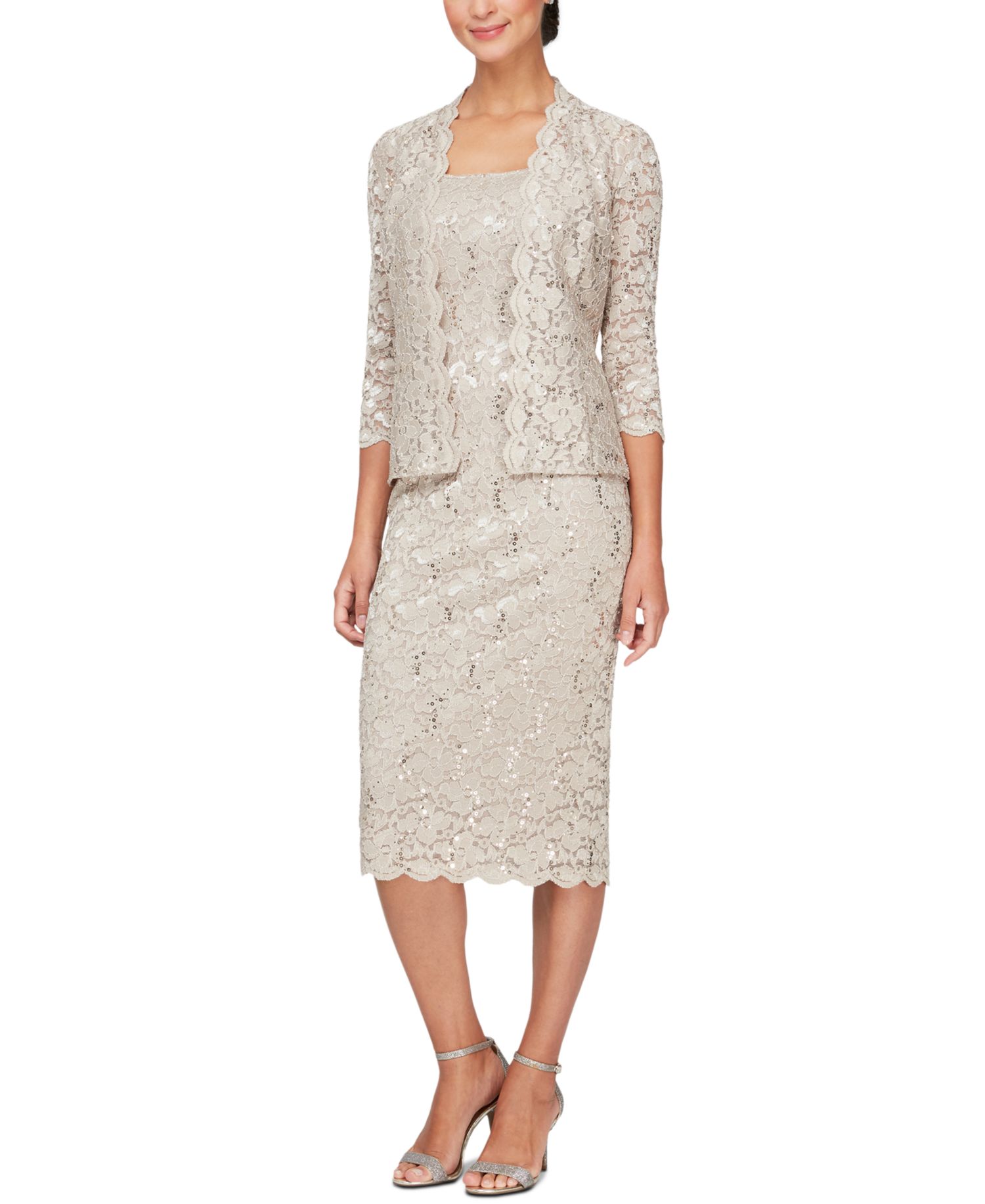 Petite 2-Pc. Lace Jacket & Midi Dress Set