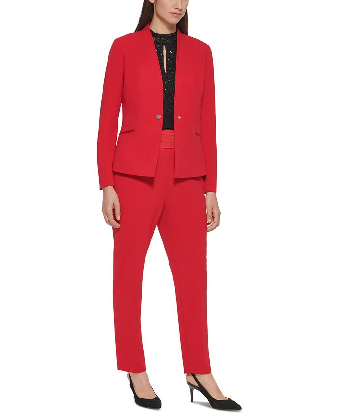 Calvin Klein Satin Trim Blazer, Tuxedo Pants & Sequin Top & Reviews - Wear  to Work - Women - Macy's