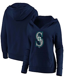 Plus Size Navy Seattle Mariners Official Logo Crossover V-Neck Pullover Hoodie