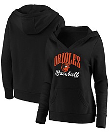 Plus Size Black Baltimore Orioles Victory Script Crossover Neck Pullover Hoodie