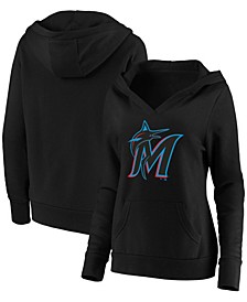 Plus Size Black Miami Marlins Official Logo Crossover V-Neck Pullover Hoodie