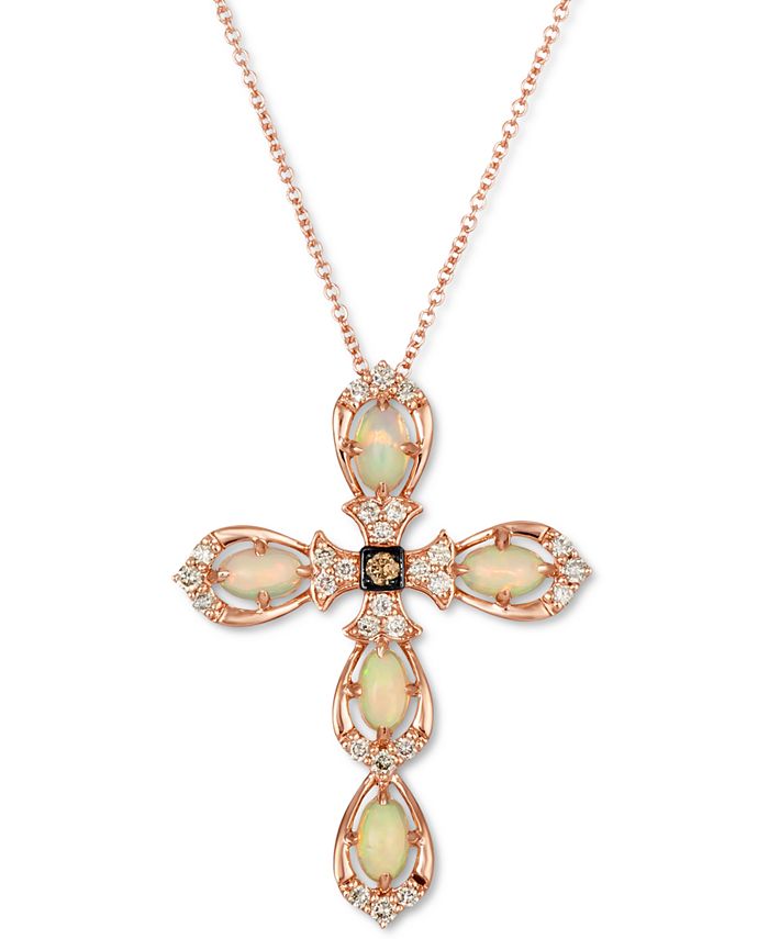 Le Vian - Neopolitan Opal (5/8 ct. t.w.) & Diamond (1/4 ct. t.w.) Cross 18" Pendant Necklace in 14k Rose Gold