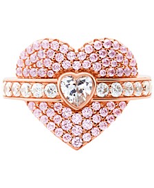 14k Rose Gold-Plated Sterling Silver Cubic Zirconia Heart Statement Ring