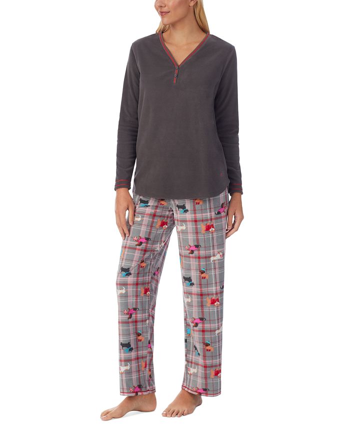 Cuddl Duds Henley Top & Print Pants Pajama Set - Macy's