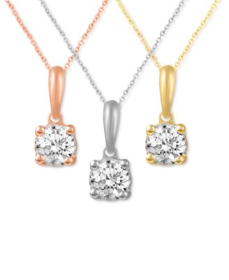 Diamond Solitaire 18" Pendant Necklace (1/5 ct. t.w.) in 14k White, Yellow or Rose Gold