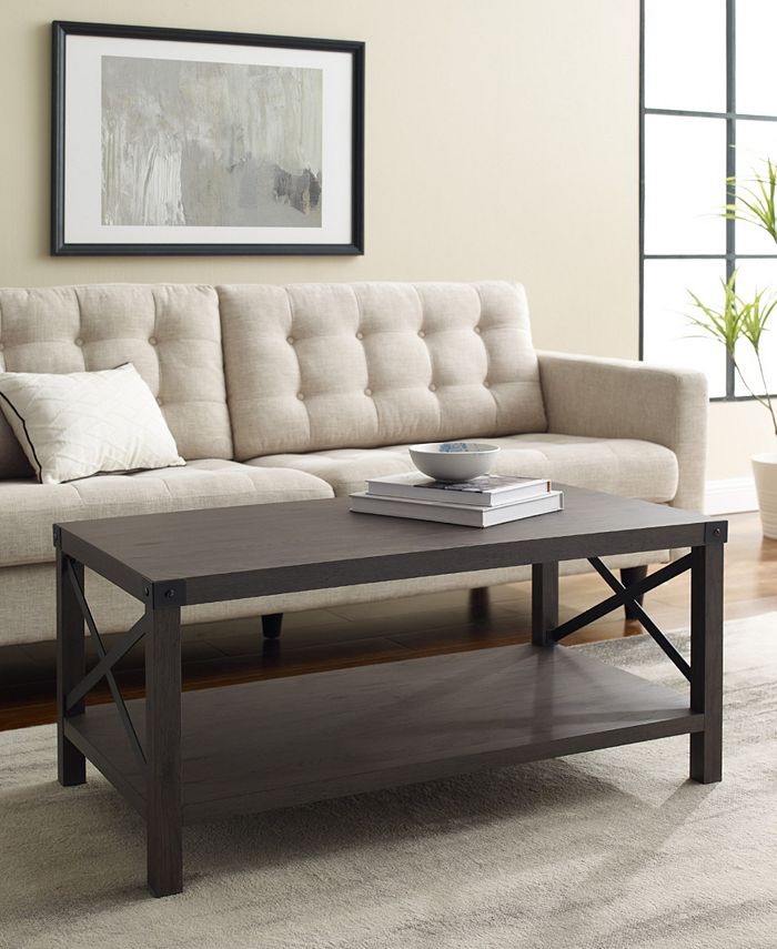 Walker Edison Farmhouse MetalX Coffee Table with Lower Shelf & Reviews Furniture Macy's